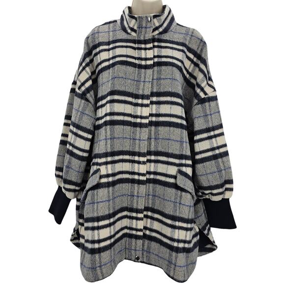 Steve Madden Womans size L Plaid Times Jacket Oversize Shacket Navy gray NEW - Picture 1 of 8